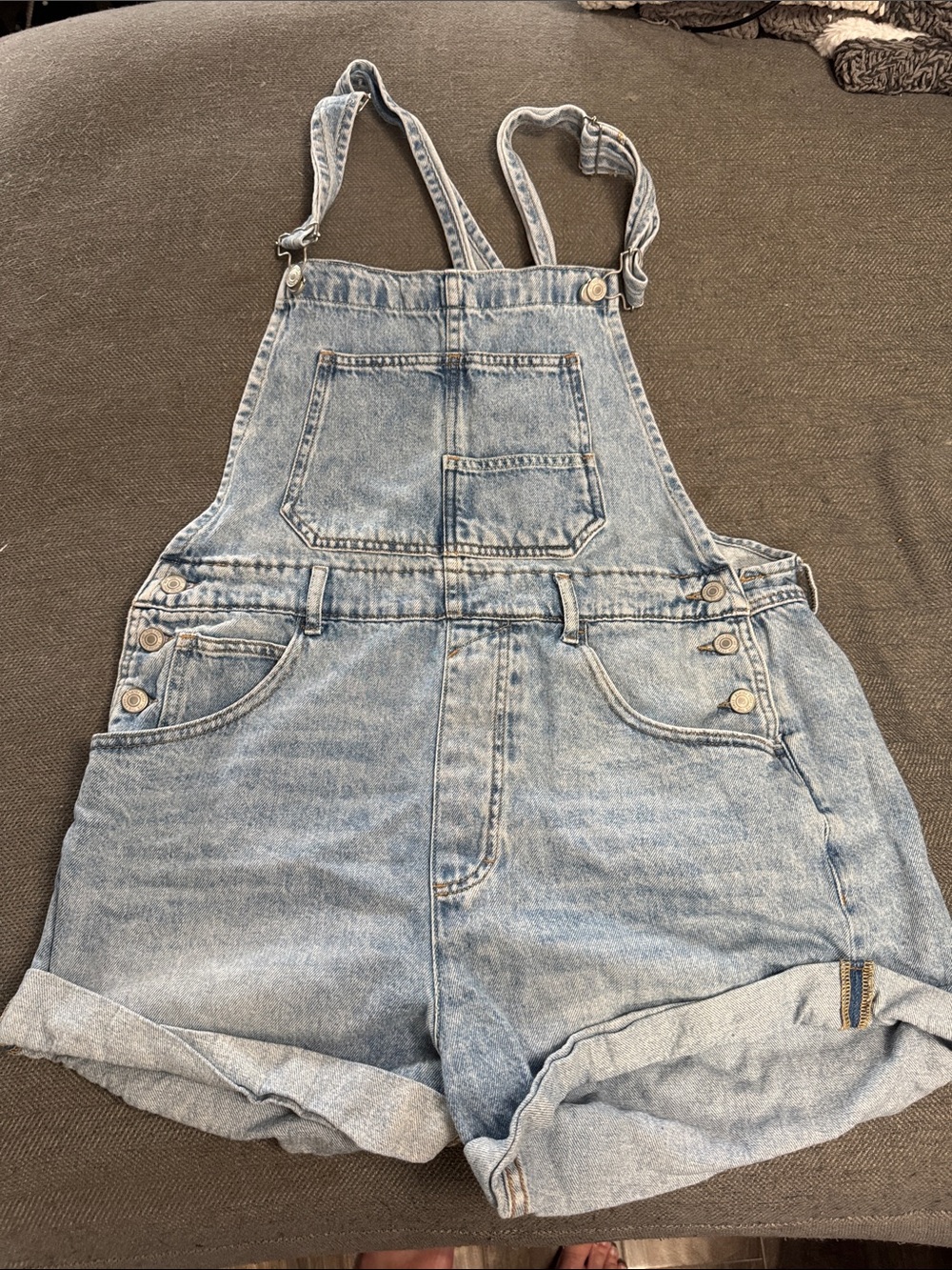 We The Free Light Wash Denim Shortalls